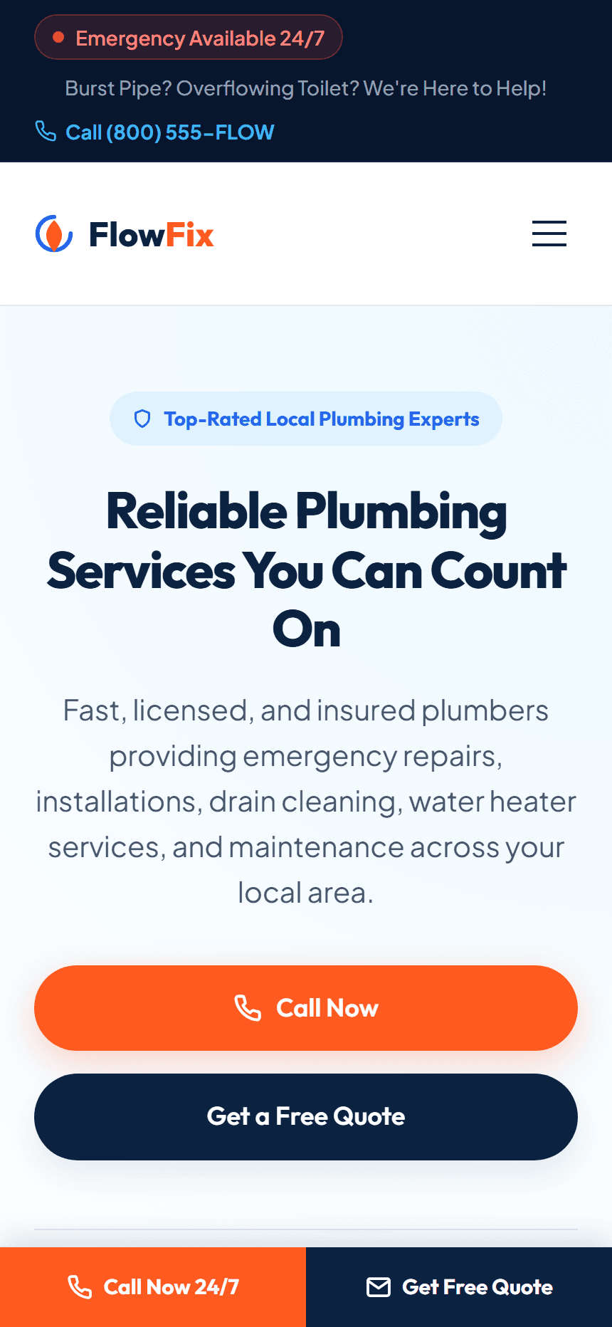 FlowFix Plumbing mobile preview