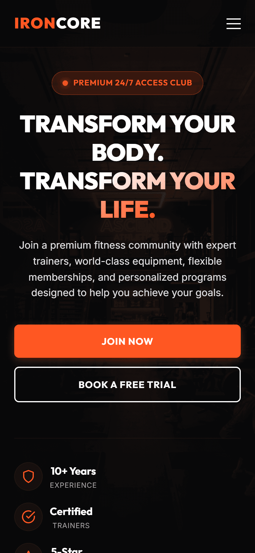 IronCore Fitness mobile preview